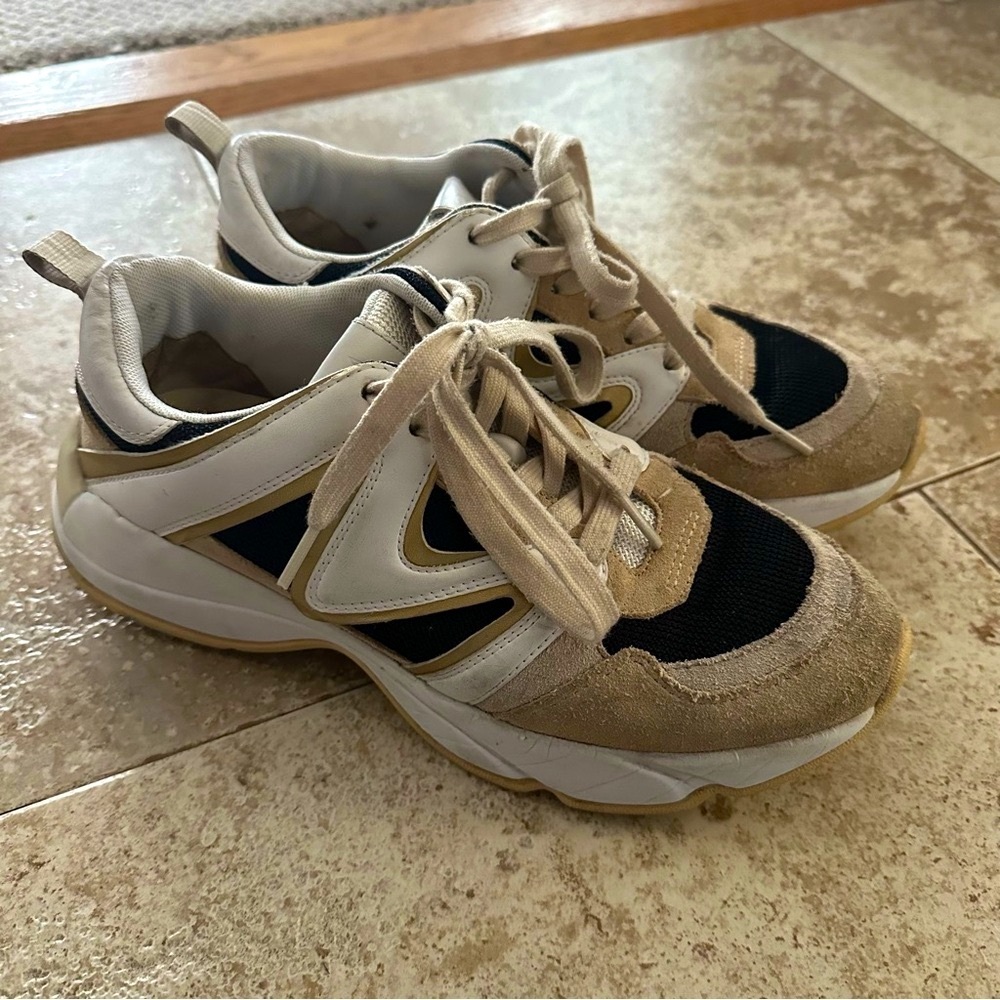 Maje Beige and Black Lace-Up bulky mesh, suede & leather Sneakers